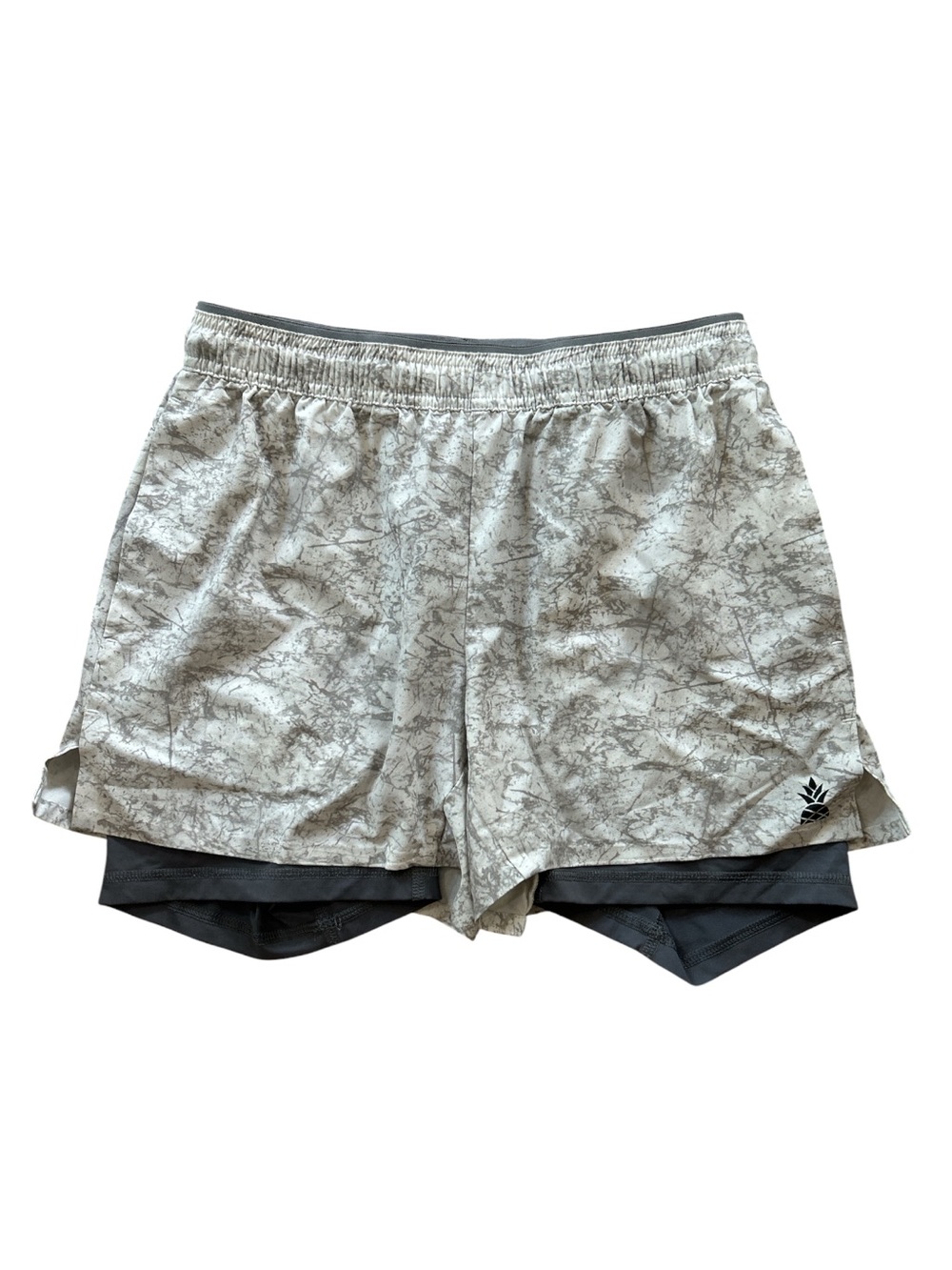chubbies Men’s size s 4” Marble-Print Two-Layer Athletic Shorts in Light Gray